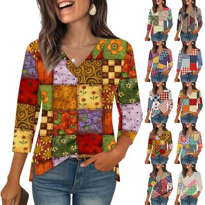 3/4-Ärmel-Shirts für Damen Print Grafik-T-Shirts Blusen Lässig Übergröße Basic Oberteile Pullover