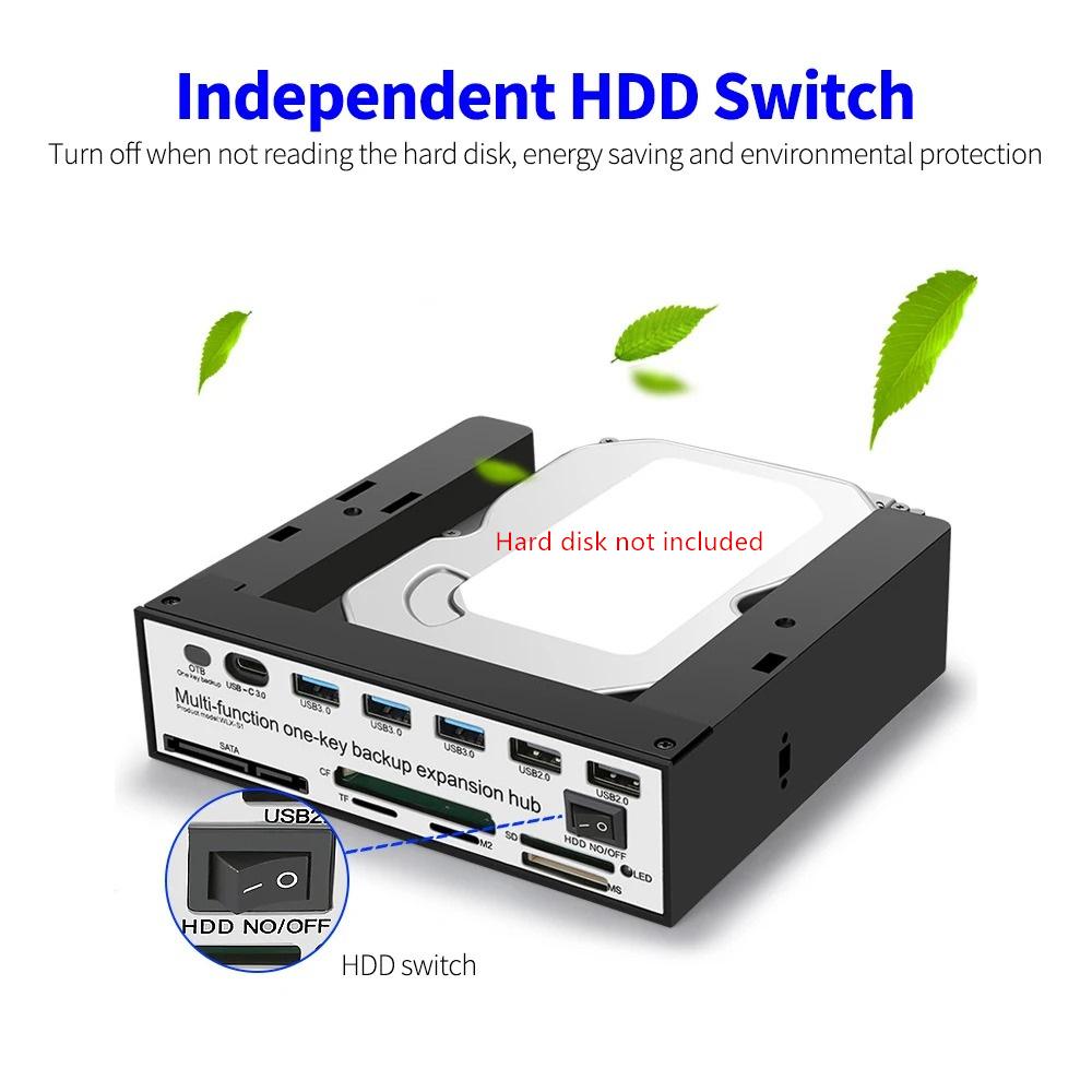 Multifunctional 5.25 inch Front Panel Expansion Hub USB Support One-key Backup