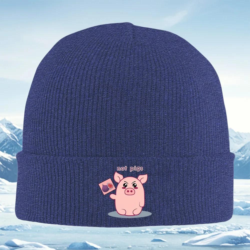 Pig holds fruit saying not pigs Unisex Women Unisex Knitted Hat Beanie Pullover Cap Winter Thermal Warm Christmas Outdoor Cycling H