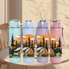1PC Camping Tent Mountain Sunset Print 750ml Color Plastic Sports Water Bottle Leakproof Flip Straw Lid Suitable for Sports Office Home Use