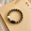 Natural Green Sandalwood Buddha Lion Wood Carving Black Ebony Cool Touch Bracelet Couple Vintage Style
