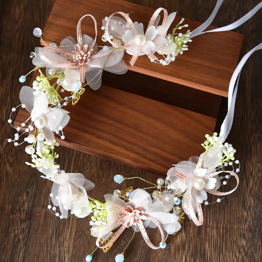 Summer Boho Children Girl Pearl Butterfly Headdress Flower Wreath Garland Head Hoop Headbands Hair Wedding Bride Jewelry Gifts