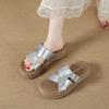 Cross-strapped thick-soled heightening slippers for women to wear retro fashion muffin sandals soft-soled beach slippers with skirts