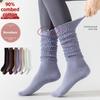 Summer Long Tube Ruffle Pile Yoga Socks Combed Cotton Seamless Anti-Slip Pilates Womens Calf Socks Boneless Sports