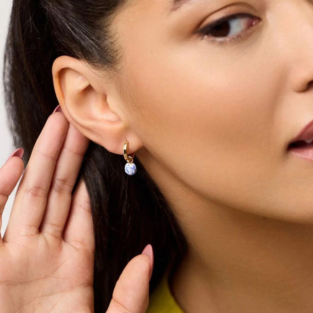 Zinc Zinc Alloy Ceramic Ear Buckle Jewelry Accessories Hoop Earrings Blue and White Porcelain Earrings  Lady