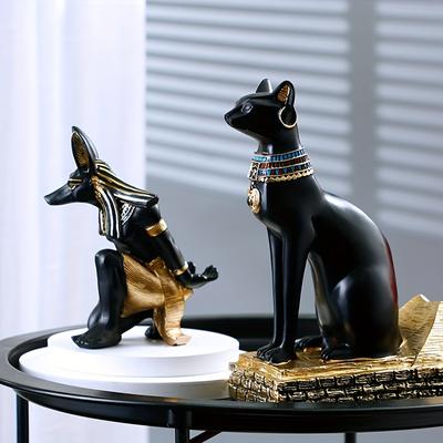 Pryskyřice Egyptský Anubis Pes Kočičí Bůh Figurky Stojan na víno Držák na láhve Úložný prostor Socha Domů Obývací pokoj Stolní dekorace Předměty