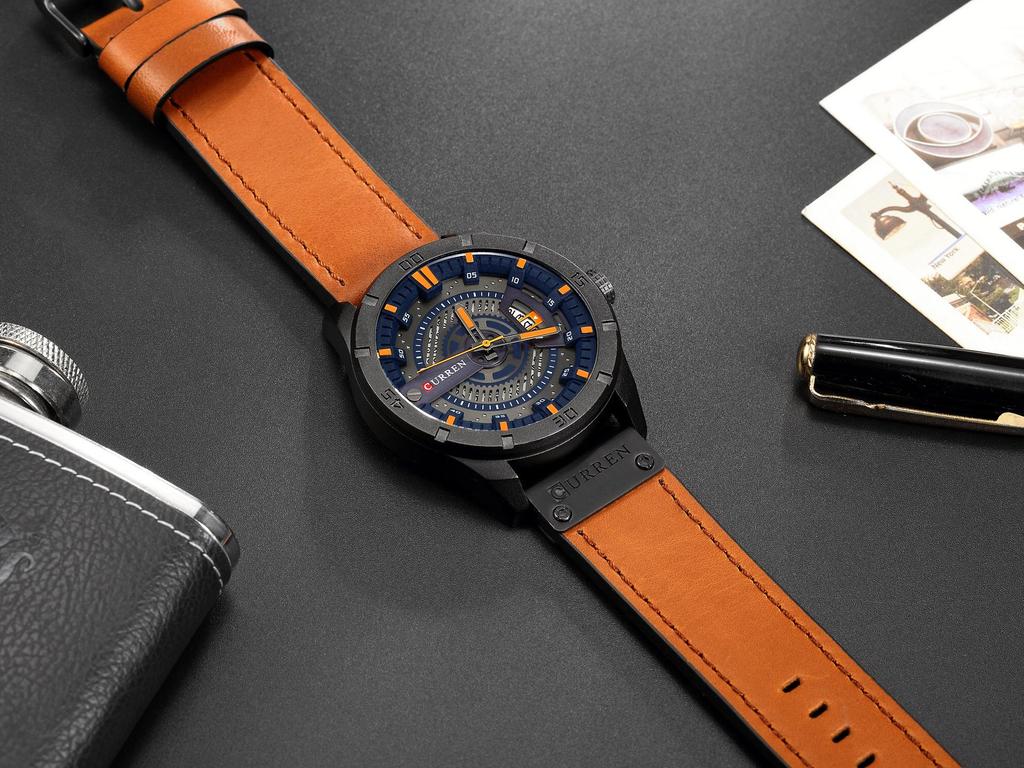 Curren 8301 Men's Leather Strap Business Calendar Watch