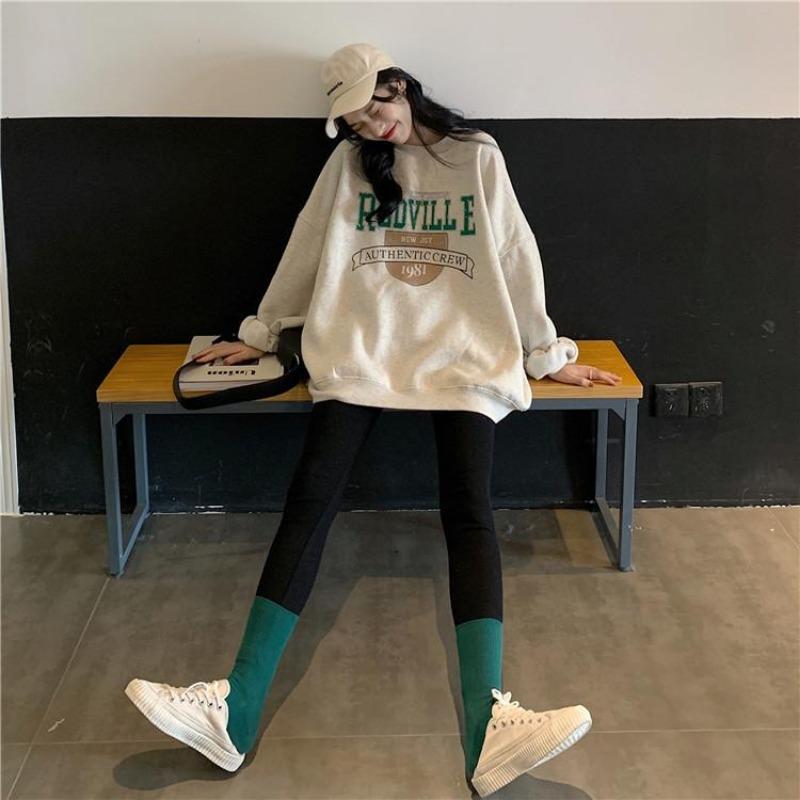 Women Long Sleeve O Neck Loose Pullovers Female Tops Solid Color Sweatshirts