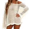 Women’s Loose Fit Long Sleeve Mesh Knit Pullover Top Lightweight See Through Hollow Out Sweater for Beach
