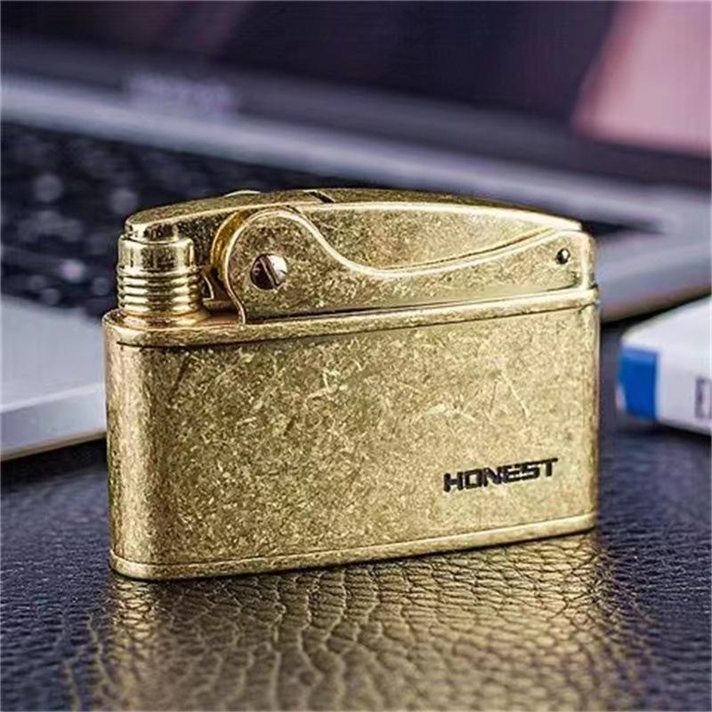 Retro Windproof Kerosene Lighter: One-Button Ignition, Ultra-Thin, Portable Design for Men