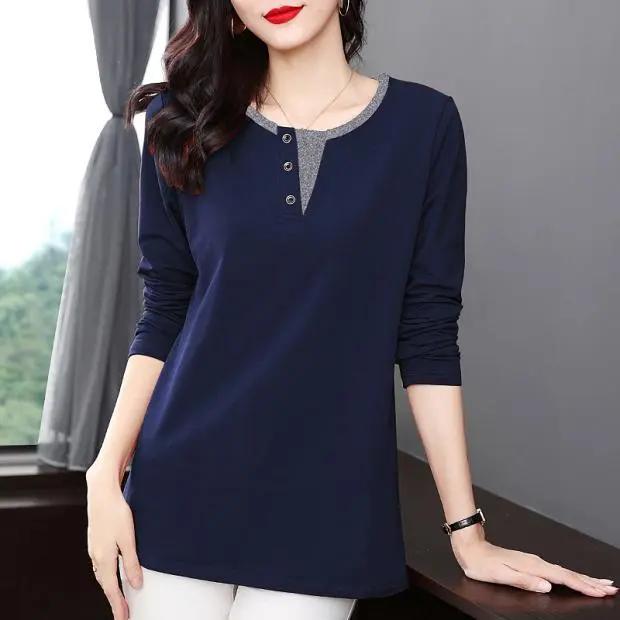 Long-sleeved T-shirt Women's Spring and Autumn Mother's Western Style Bottoming Shirt Large Size Mid-length Women's Top