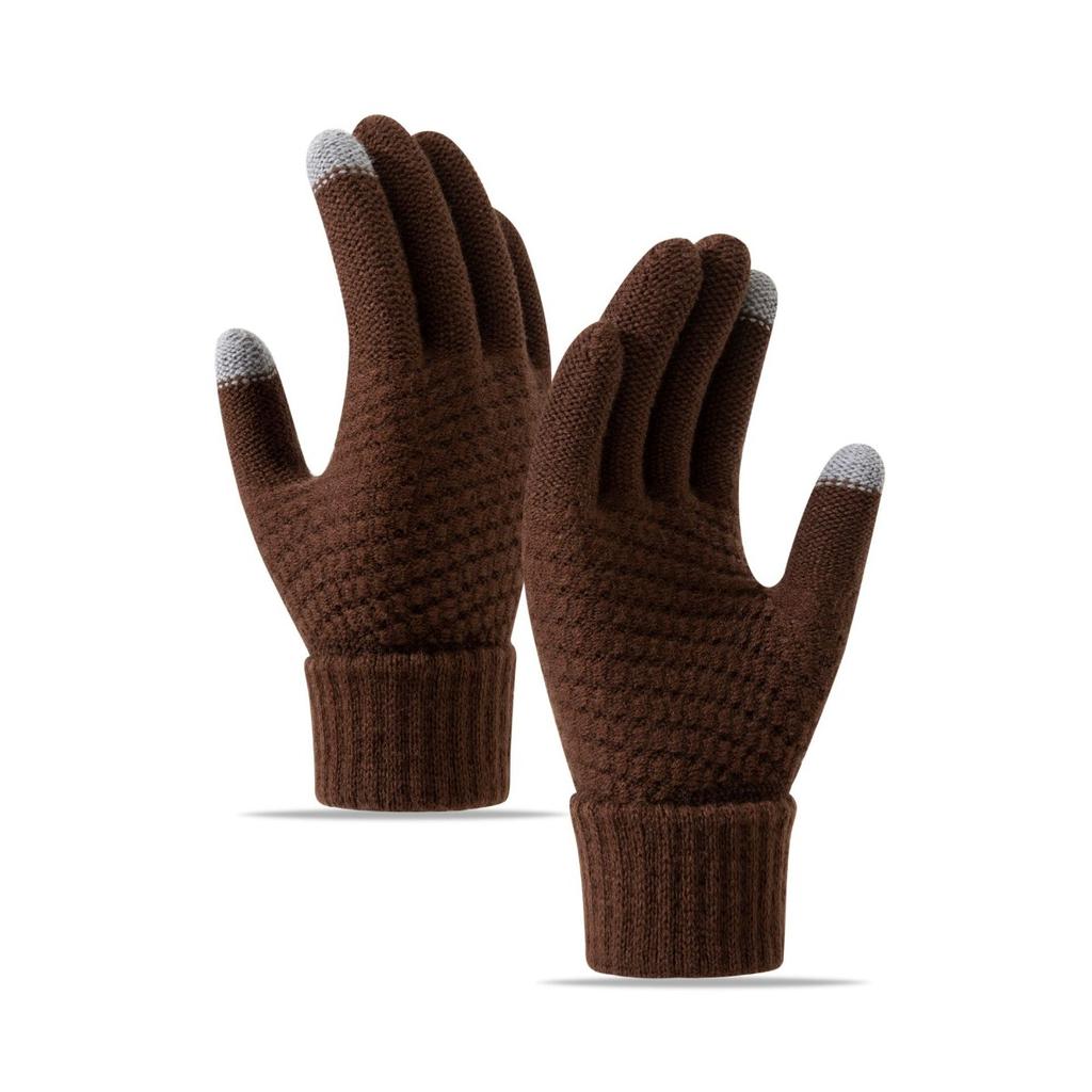 Touch Screen Gloves for Winter Warmth, Knitted with Thick Velvet, Windproof, Cycling, Men's and Women's Cold Resistant, Woolen, Simple Gloves