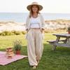 Women's Trendy High Waisted Plaid Pants with Elastic Waistband and Pockets for Casual Daily Wear