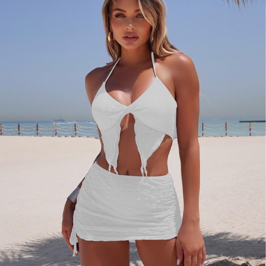 2026 European and American Fashion New Solid Color Split Swimsuit Women s Bikini Three-piece Bikini Swimsuit Set S
