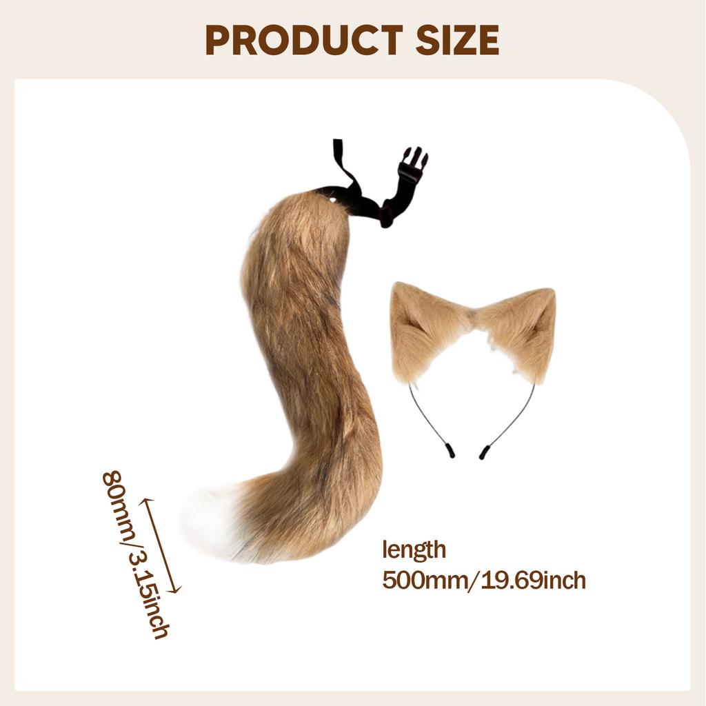 Soft Plush Cat Fox Ears And Tail Set with Adjustable Strap for Cosplay Costume Party Performance Dress up