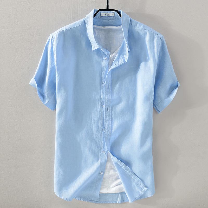 

Men s Casual Loose Linen Shirt Men s Summer Spring Thin Short Sleeve Long Sleeve Cotton Linen Jacket White Top Casual Wear 4XL синій