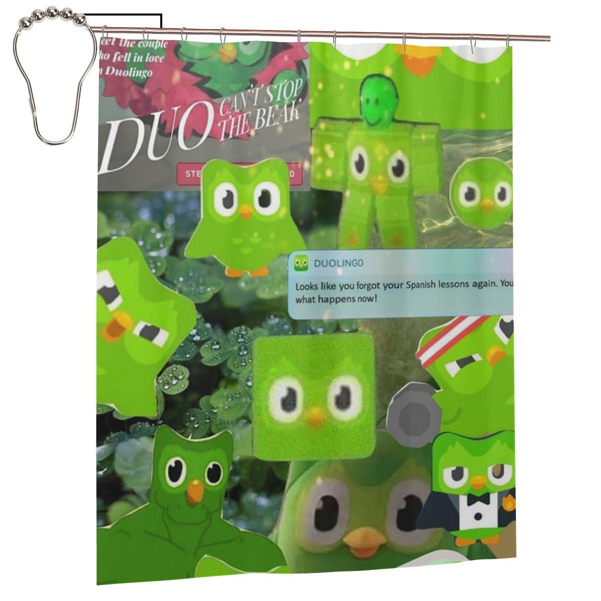 

Duolingo Owl Duo Shower Curtain Bathroom Polyester Waterproof Bath Curtains With Hooks W60H190(CM)-1 Pcs