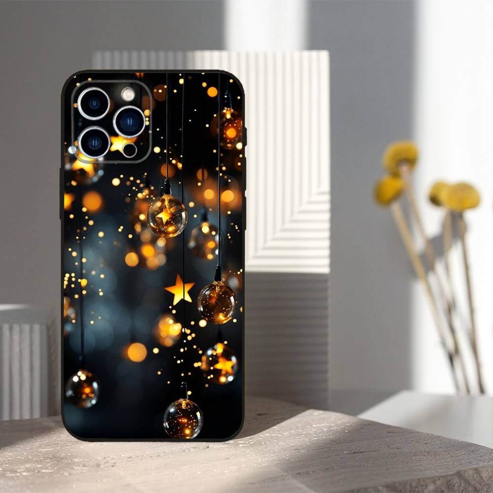 Christmas Art Decorations Phone Case For iPhone 17,16,15,14,13,12,11,Plus,Pro Max,XS,X,XR,SE,Mini,8,7,Soft Silicone Black
