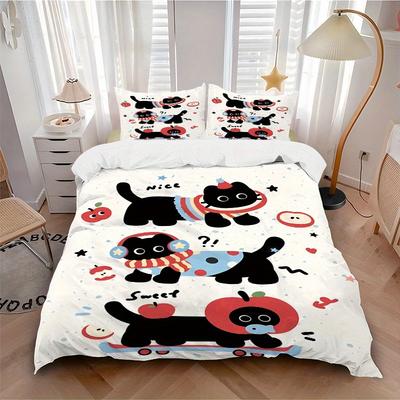 3pcs Cute Black Cat Bedding Set, Suitable for Bedroom Decoration, (Includes 1 Duvet Cover And 2 Pillowcases, Quilt Not Included) Yy250822144