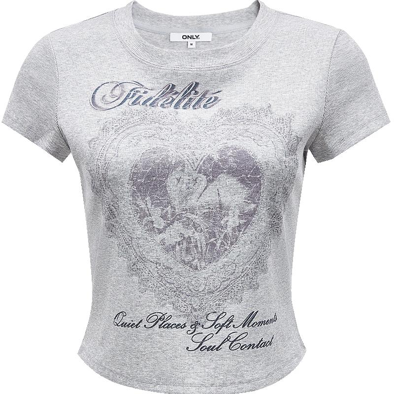 ONLY Women s 2025 Spring American Retro Slim-fit Printed Crew Neck Short T-shirt S