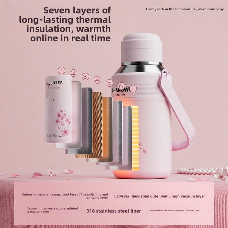 Women's outdoor sports style large capacity insulated cup - stainless steel high-end business gift portable water cup