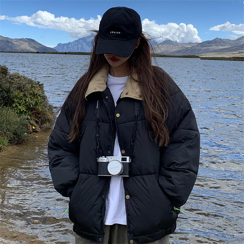 

Осень Зима Утолщенная Теплая Парка Женская Повседневная Милая Однотонная Большой Карман Свободные Куртки Верхняя Одежда M чёрный