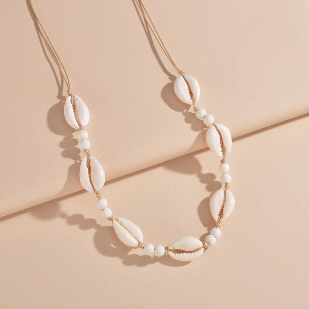 Adjustable Shell Beaded Necklace Shell Adjustable Neck Chain Minimalist Shell Braided Chain Woman