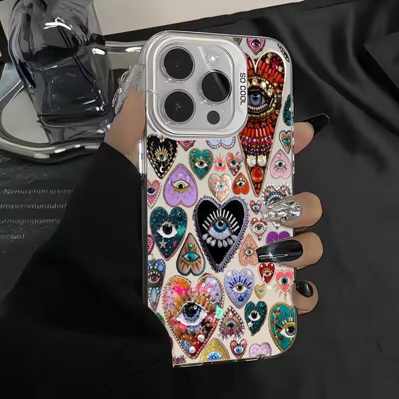 Evil Eye Glossy Heart Pattern IMD Phone Case For  Redmi 14C 13 Redmi Note 14 13 12 11 10 Pro Plus 5G 12S Hard Back Cover