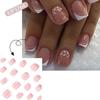 24 Pcs Glittering Press On Nail French Tips False Nail Leaf Full Cover Stick On Nail Short Square Acrylic Nail