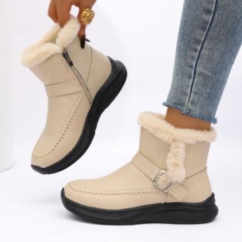 Autumn and winter new large size women's snow boots thickened color short boots velvet warm flat boots side zipper