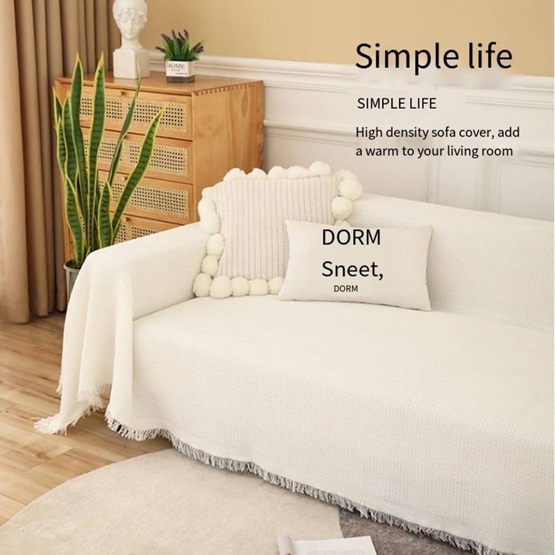 Solid Color Cotton Thread Blanket Simple Cushion Ins Wind Sofa Cover Double-Sided Available Four Seasons Fashion Lunch Blanket