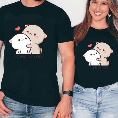 Niedliches Bubu Dudu Paar Baumwoll-T-Shirt Lustige Katze Aufdruck Damen Herren T-Shirt Sommer Kurzarm Print O-Ausschnitt Ästhetische Y2k Kleidung
