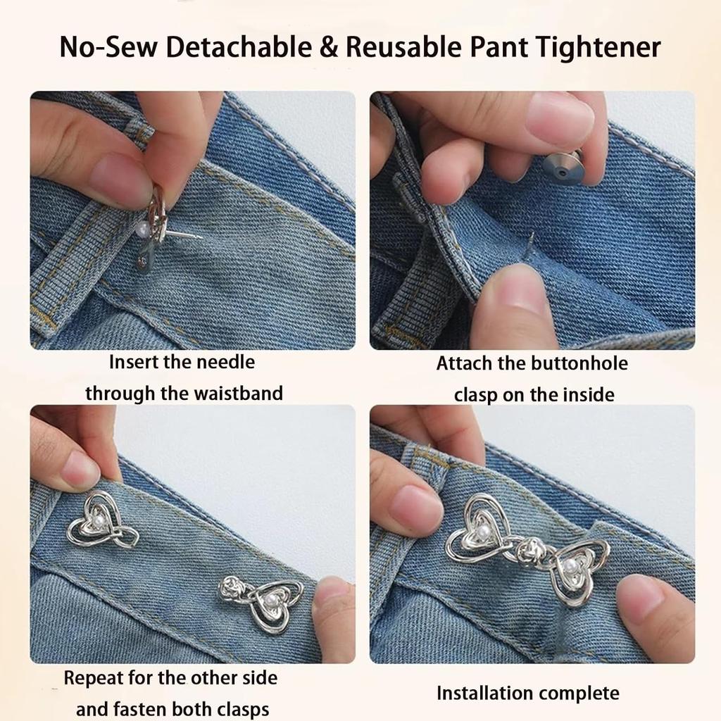 6 Sets Adjustable Pants Waist Tightener Clip for Women - Jean Waist Tightener Clip No-Sew Tool-Free Waist Buckle Sets Decorative Pant Adjuster P for