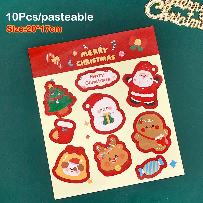 10Pcs Creative Christmas Stickers Kids Cartoon Decorations Stickers Student Diy Material Stationery Stickers Christmas Gifts