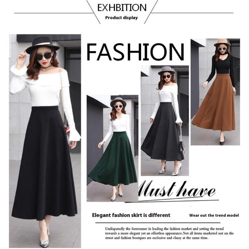 Fusta Tooxika de lână pe jumătate, Fusta lungă cu talie înaltă și tiv mare, Fustă îngroșată în linie A, Fusta umbrelă