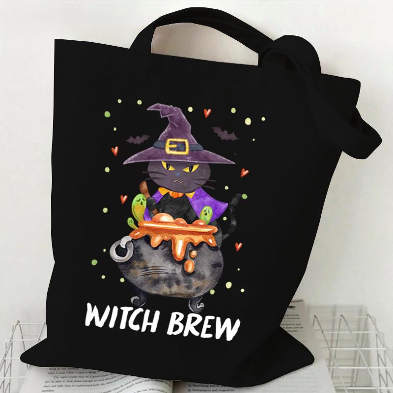 Cat Tote Bag Gothic Black Cat Shopper Halloween Party Gift Shopping Bag Spooky Seasonal Fun Animal Women's Tote Bag