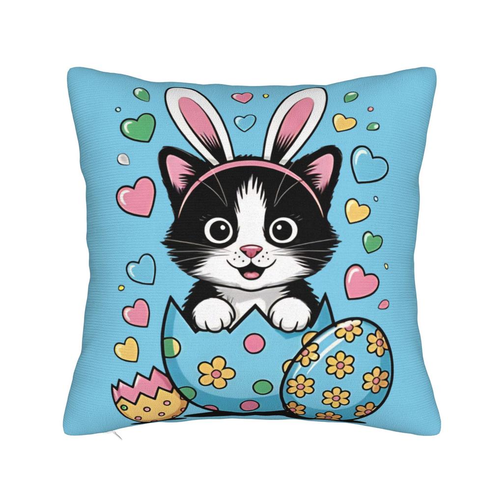 Funny Easter Cats Ears Bunny Eggs Pillow Case Comfy Pillow Cover Vintage Pillowcases For Sofa Couch Bed Living Room