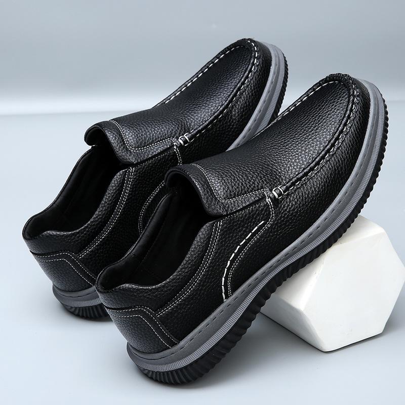 Men's shoes 2025 autumn new leather breathable platform business leather shoes men's black commuting trend casual shoes men