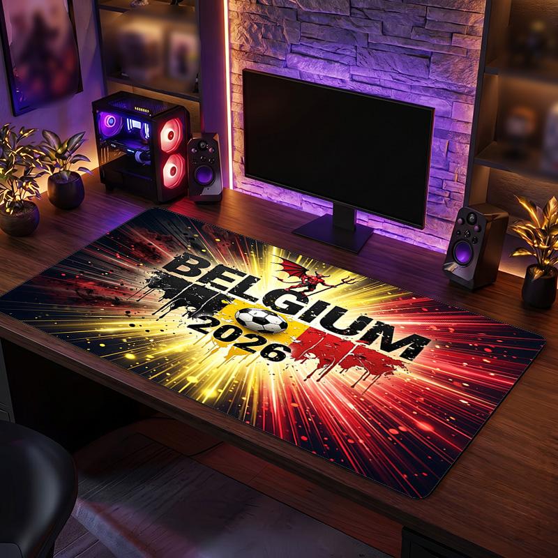 Belgium Football Crest Mouse Pad, Extended Non Slip Rubber Desk Mat for Gaming Office Laptop Fan Gift