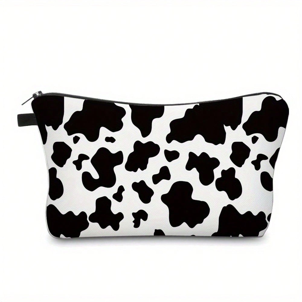 1pcs Fashionable Cowhide Polyester Makeup Bag With Zipper, Portable Toiletries And Storage Bag, A Must-Have Holiday Gift For Travel