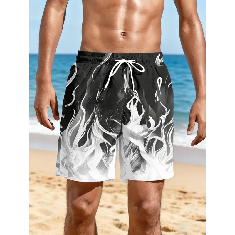 Modische Herrenshorts, Lockere Badeshorts, Rundhals-T-Shirt, 3D Lässiger Farbdruck 2XL