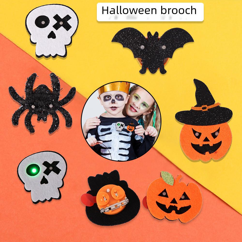 Adorable Halloween Felt Brooches Featuring Glow-in-the-dark Skeletons And Pumpkins