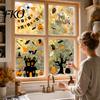 Non-adhesive Glass Stickers 4 Sheets Halloween Electrostatic Stickers, Cartoon Pumpkins Castle Bats Window PVC Waterproof Static Clings for