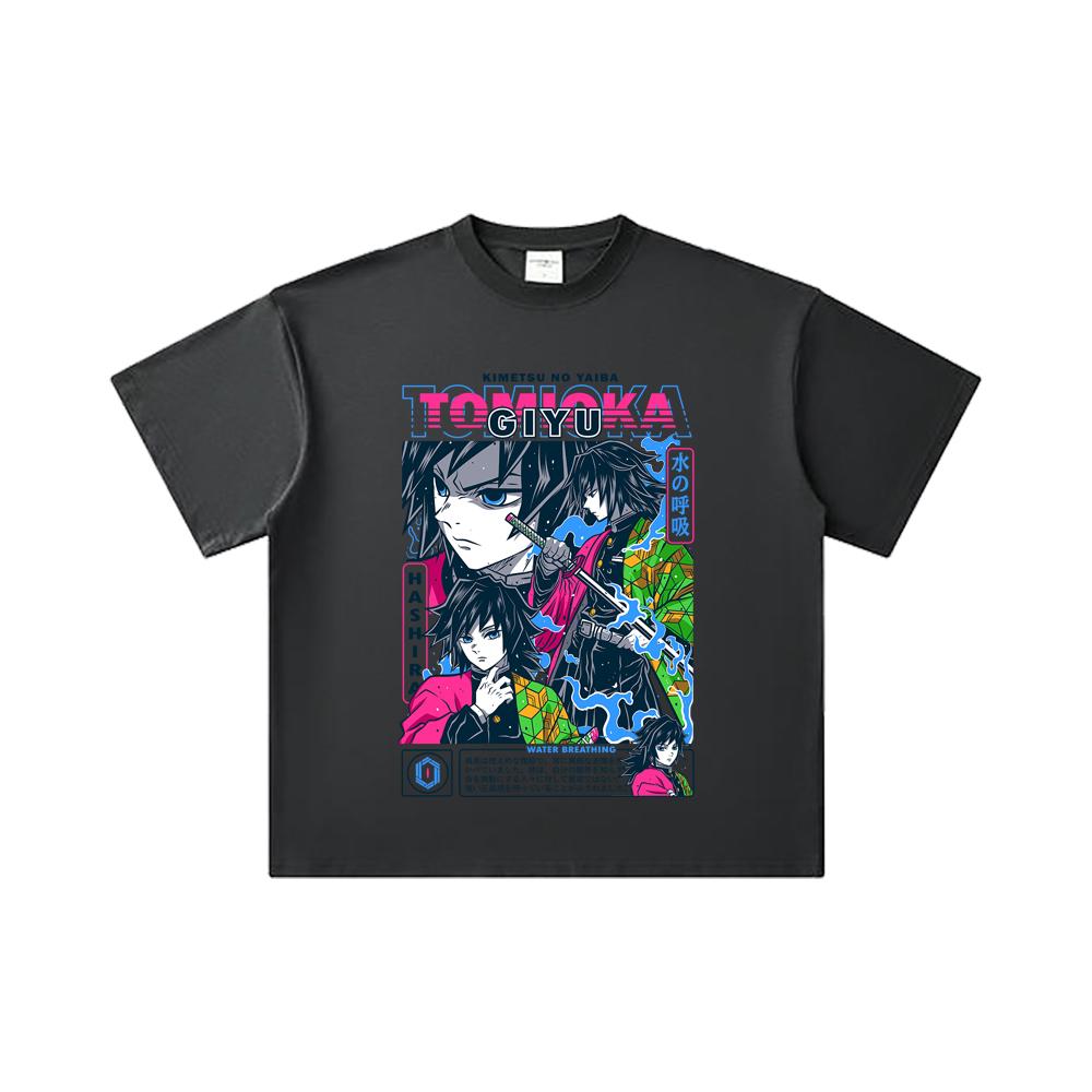260 GSM Double Yarn 32 Count 100% Cotton Demon Slayer V10 Tomioka Print Unisex Heavy Cotton T Shirt