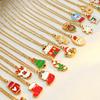 Christmas Cartoon Oil Dripping Elk Snowman Bell Necklace, Creative Design Gift Versatile Item Pendant Woman