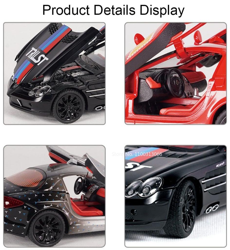 1:24 SLR Miniature Models Cars Toys Alloy Diecasting Doors Opened Vehicles with Light Music Supercar for Boys Birthday Gifts