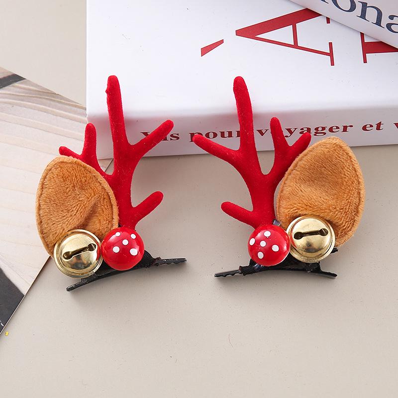 Christmas Antler Hair Clip: Cute Children's Elk Ears with Bells and Mushrooms