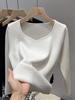 Women's 2024 Stylish Low-Neck Fleece One-Piece Winter Sweater with Velvet Lining
