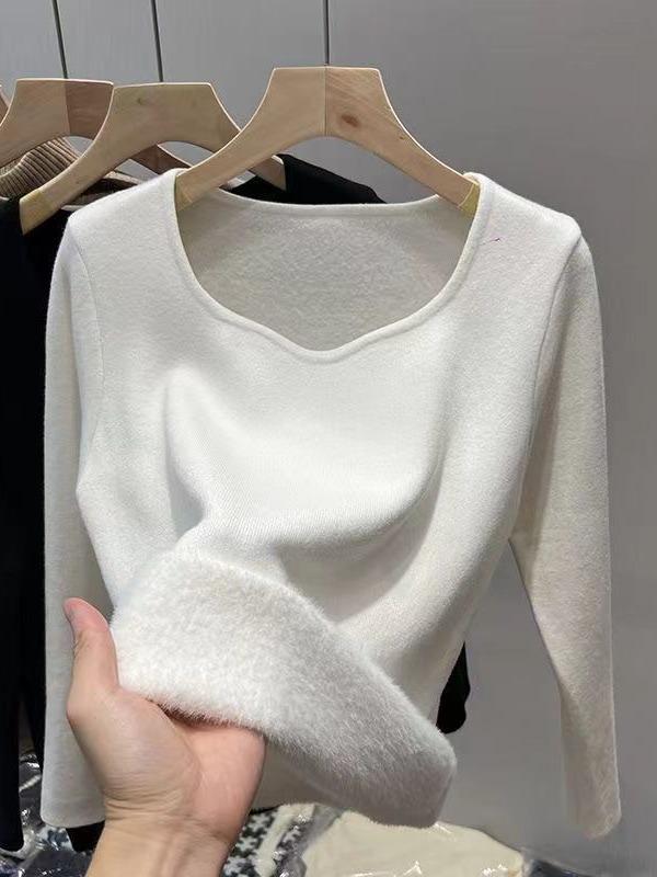 Women's 2024 Stylish Low-Neck Fleece One-Piece Winter Sweater with Velvet Lining