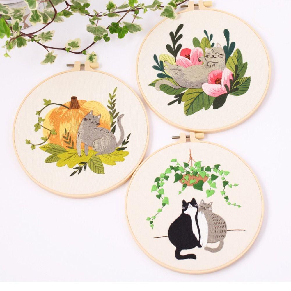 

DIY Cat Embroidery Kit Colorful Embroidery Set Home Decor Cross Stitch Set Beginner